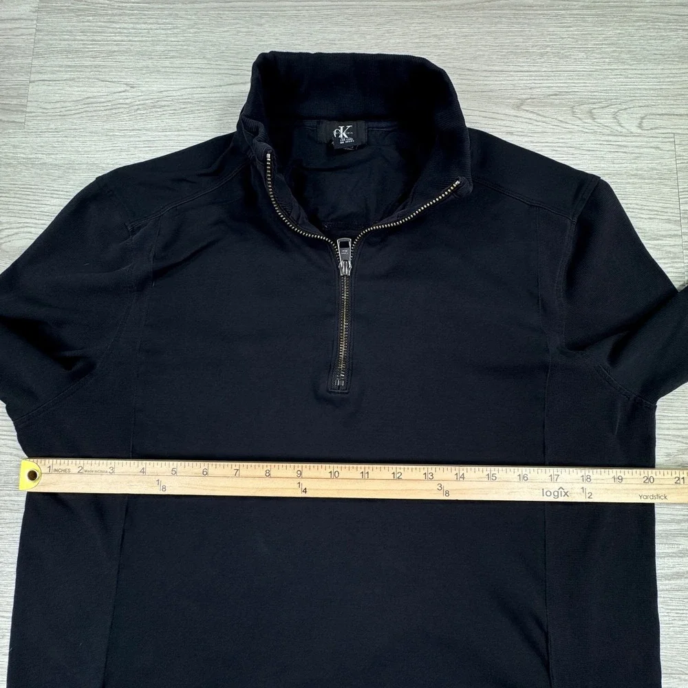 Calvin Klein Men's Pullover 1/4 Zip Mock Neck Black Large Cotton Classic Modern